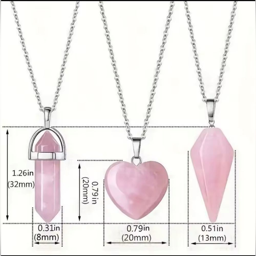 Boho Rose Quartz Necklace Set – 3 Pendants, 1 Chain | Spiritual Healing Jewelry - Picture 4 of 5